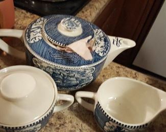 8. CURRIER AND IVES TEAPOT , SUGAR AND CREAMER $