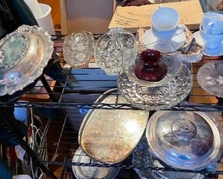 ANTIQUE GLASS AND SILVER PLATE