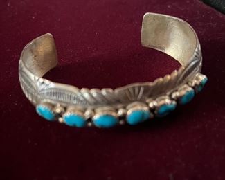 Signed WB Navajo turquoise and 925 cuff bracelet 
