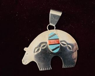 J Howe Navajo sterling bear pendant