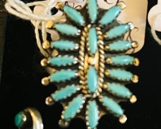 N&R Nez Navajo Sterling silver turquoise cluster ring