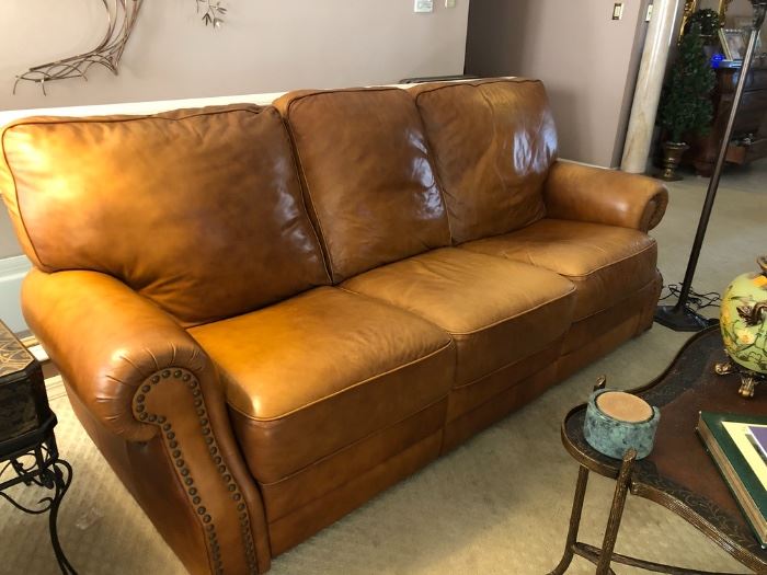 LEATHER SOFA WITH RECLINERS ON EACH END