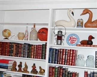 Southern Railroad lantern, Signed Basket ball, mid century owl bookends