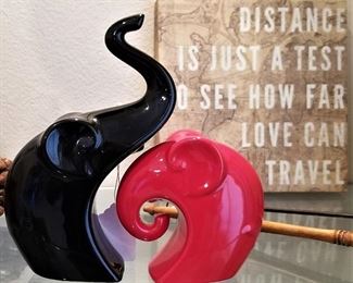 Black and Red modern glass elephant sculptures