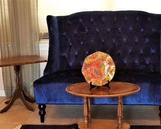 New Royal Blue Loveseat and vintage tables to fit anywhere.