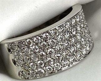 For your consideration is this Stunning 14k White Gold and 1 CTW Pave Set Wide Diamond Ring with recent $4100 Appraisal.    A size 6 3/4, it is super bright and in overall EXCELLENT condition (please see pics).  It features 5 rows of 63 pave set round genuine diamonds, SI1 - SI2 clarity and G-H color in a 9.6mm wide 14k white gold ring.  It has the appropriate maker (KLM) and 14k gold hallmarks and includes recent GIA graduate gemologist appraisal (included with ring).  This ring is radiant and fires nicely under room light making it the perfect gift or go ahead and treat yourself!  Gift box included.