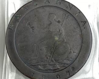 For your consideration is this 1797 British 2 Pence, George III, Large Thick Coin