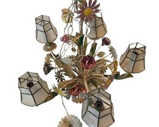 Vintage Metal Flower Lamp with Mother of Pearl Shades