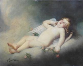 25G:  Angel Resting Antique Oil On Canvas
Est. $750-$1,500