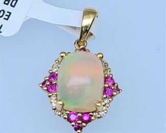 24L:  14k YG Opal & Ruby Diamond Pendant
Est. $600-$1,200