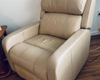 Pleather Electric Recliner is 2' wide, 42" deep, 41" tall.