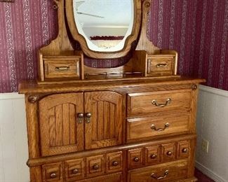 Chest with mirror. All wood and super well made. Bring a strong back; this piece is very heavy!