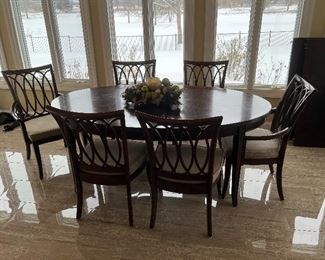 Dining table with 6 chairs and 2 leafs (top needs refinishing).....