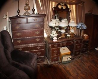 sold mahogany chest-on-chest, dresser, and nightstand