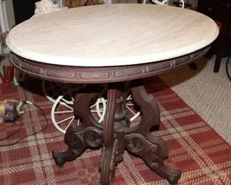 Victorian oval table, marble top