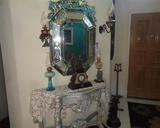 Beautiful Mirror (reproduction)  and entry table (clock is not available)
