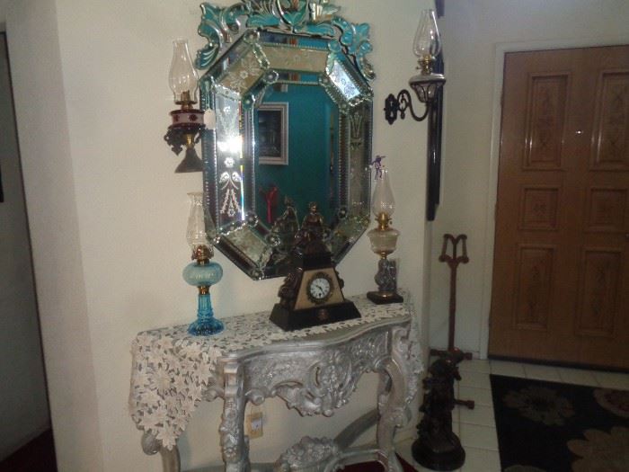 Beautiful Mirror (reproduction)  and entry table (clock is not available)