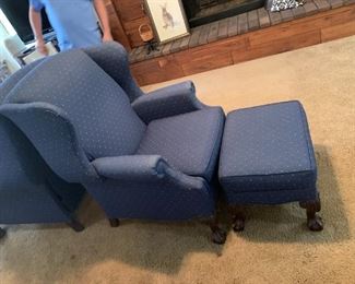 #7	(2) Braddington Young Wingback Recliners Blue w/pink Dot w/ottomans  $125 each	 $250.00 
