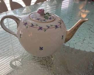 #10	Herend Tea Pot - Blue Flowers w/gold Accents - 1601/PBG G91 (hungary 1826)	 $400.00 
