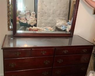 #28	Genuine Mahogany 8 drawer Dresser w/Mirror  44x32  Dresser 56x20x36 w/glass protect	 $125.00 
