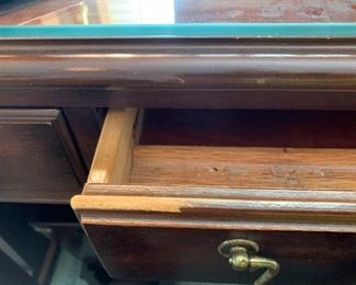 #38	Drexel 3 drawer Writing Desk w/glass protect top 46x24x28 (as is finish)	 $100.00 
