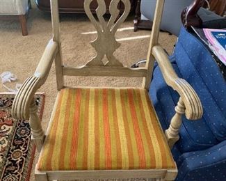 #66	Antiqued Chair w/gold/orange Fabric	 $25.00 
