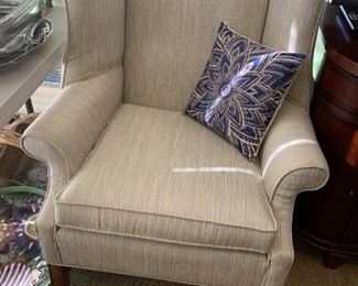 #67	Norwalk Wingback Chair w/wood Legs Cream/Blue Stripe Fabric	 $200.00 
