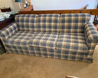 #68	Sherrill Furniture Blue/Tan/Cream Sofa 81" long	 $75.00 
