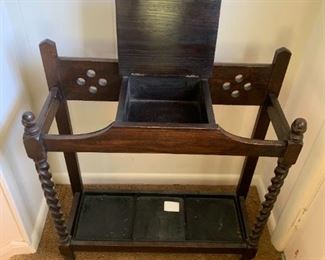 #74	Wood Hall Tree w/umbrella Stand and Storage Box   27x9.5x28	 $100.00 
