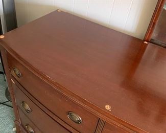 #76	Hand-dovetailed Mahogany Dresserw /mirror w/4 drawers 46x21x34  Mirror 24x42 (as is finish)	 $75.00 

