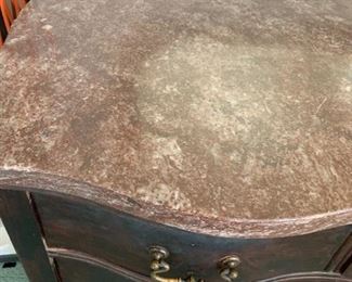 #77	Pink Marble Top 4 drawer Chest (old)  50x24x28 w/claw feet w/key  (handle needs reattaching)	 $325.00 
