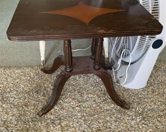 #80	Pedistal End Table w/engraved star on top   22x14x19	 $75.00 
