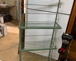 #101	Green Painted 3 shelf Bakers Rack  24x9x58	 $65.00 
