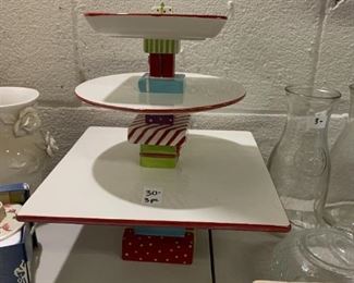 #111	Stacking 3 Tier Christmas Pedistal Cake Stands 	 $30.00 

