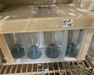 #118	(2) Set of 12 Glasses w/blue bottom   $48 each set	 $96.00 
