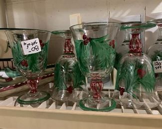 #119	Gail Pittman set of 4 Hand-painted Hallelujah Glasses  - Bell Top	 $80.00 
#120	Gail Pittman Set of 8 Round Top Hallelujah Glasses 	 $120.00 
