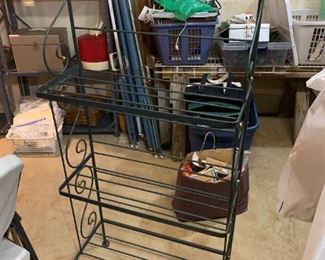 #141	3 shelf Dark Green Bakers Rack (missing shelf Pieces)  24x10x52	 $65.00 
