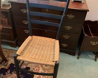 #166	Black Painted Slat Back Chair w/cane Seat	 $25.00 
