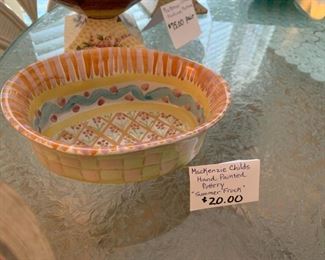 #176	MacKenzie child Pottery  Summer Flock Bowl - Hand Painted 7"x5"x3"	 $20.00 
