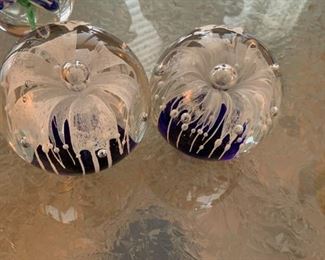 #179	Paperweight Blue Base  w/White Flower  - sold as a set (2)	 $35.00 
