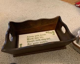 #191	Wood Bread Box w/Ceramic tile Bottom 	 $20.00 
