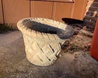 #217	concrete basketweave Pot 14x10	 $20.00 
