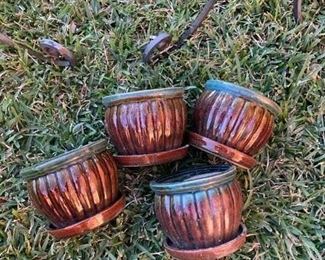 #219	Set of 4 ceramic Pots w/green top 6x4  - sold as a set	 $20.00 
