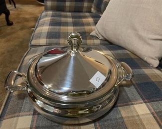 #252	Towle silver plated covered casserole with lid and glass insert 10"	$50.00 
