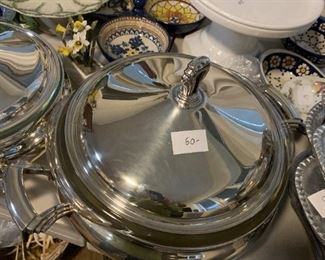 #252	Towle silver plated covered casserole with lid and glass insert 10"	$50.00 
