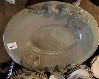 #254	Pigeon River Pottery (greenish) 17 X 13 Oval Platter	 $30.00 
