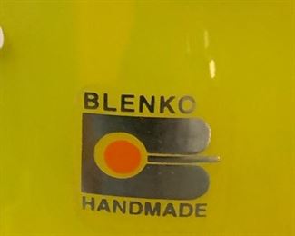 #255	Blenko Tulip Ridged Yellow Vase with Cobalt Blue Stem Base	 $100.00 
