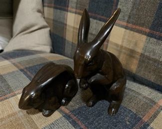 #257	 Vtg 4"Japan Oil Bronzed Rabbit pair	 $75.00 
