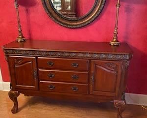 Dining Room Sideboard - Cherry finish- 2 cabinets & 3 felt lined drawers for storage. 36" H x 17" D x 58" W.