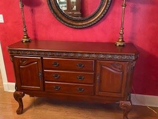 Dining Room Sideboard - Cherry finish- 2 cabinets & 3 felt lined drawers for storage. 36" H x 17" D  x 58" W.